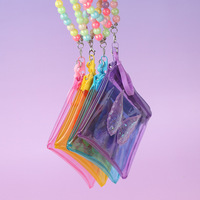 Beliebte bunte transparente Glitzer-Flügel-Geldbörse mit buntem Perlen-Lanyard-Schlüsselanhänger, Kartenhalter und Reißverschluss-Brieftasche