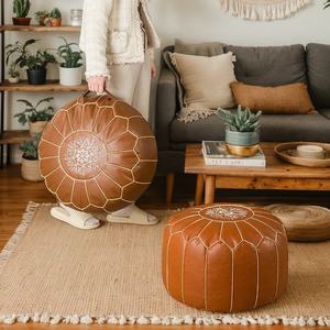 Coussin de sol marocain brodé en forme de citrouille, coussin futon paresseux, coussin de sol en cuir pour la maison, coussin de banquette pour baie vitrée, tabouret de sol tatami pour la maison - Product Image 3