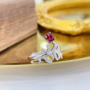 Bague feuille de <span class=keywords><strong>bananier</strong></span> elliptique trésor rouge diamant - Product Image 3