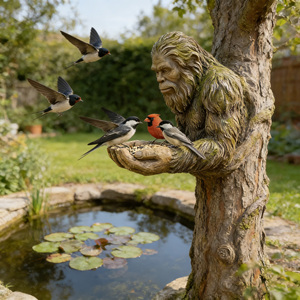 Mangeoire à oiseaux sculptée en résine de haute qualité, faite à la main, durable, résistante aux intempéries, ornement suspendu pour extérieur, jardin, cour, patio - Product Image 5