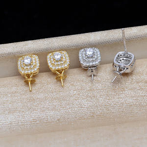 Boucles d'oreilles carrées en argent S925 avec incrustation de perles de 9 à 13 mm JG5230, accessoires de bijoux en cristal DIY avec support vide - Product Image 1