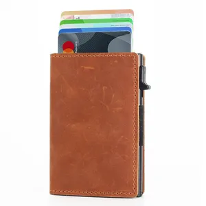 Top Seller Business Rfid Blocking Airtag Smart Pop Up Genuine Leather Wallet For Men