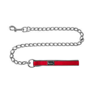 Stainless Steel Chain <b>Dog</b> Leash with <b>Red</b> Padded Handle Durable Classic Style for <b>Dogs</b> - Product Image 2