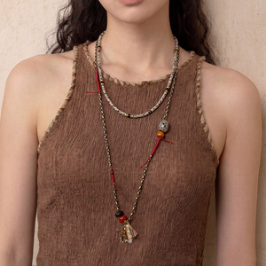 Collier long bohème unisexe en jaspe dalmatien et perles d'eau douce avec pompon, 89+5cm, en acier inoxydable plaqué or 18K, vente en gros - Product Image 1