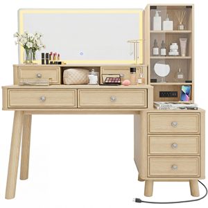 OEM Modern Makeup Vanity Desk Large <strong>LED</strong> Light <strong>Mirror</strong> 7 Drawers Charging Station <strong>Dressing</strong> <strong>Table</strong> Adjustable Shelves Eco-Friendly - Product Image 2