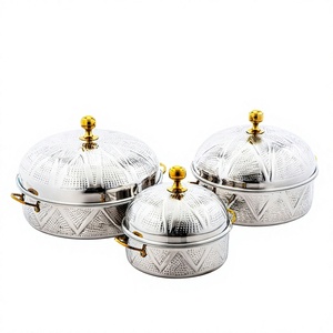 Ensemble de casseroles en acier inoxydable faites à la main, design classique rond, lavage à la main uniquement, avec couvercle, usage général pour cuisinière à gaz et à induction - Product Image 1