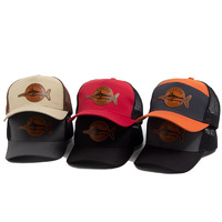 Gorra de béisbol de comercio exterior con visera curva para hombre, informal, de malla con patchwork, de 6 paneles, transpirable, con protección solar, con logo de tiburón, tipo trucker, para pesca