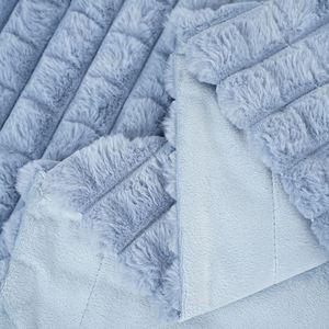 Manta de lana de primera calidad Manta azul claro esponjosa suave y cálida, mantas a rayas decorativas y regalables para mujeres, hombres - Product Image 5