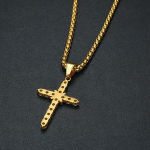 <b>Cross</b> Pendant Necklace Stainless Steel Zircon Inlay Unisex Hip Hop Jewelry Gold And Silver Tone - Product Image 4