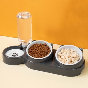 Ensemble de bols pour chat et chien 2 en 1, distributeur d'eau automatique, double bols pour l'alimentation des animaux de compagnie, design moderne, forme arrondie - Product Image 1
