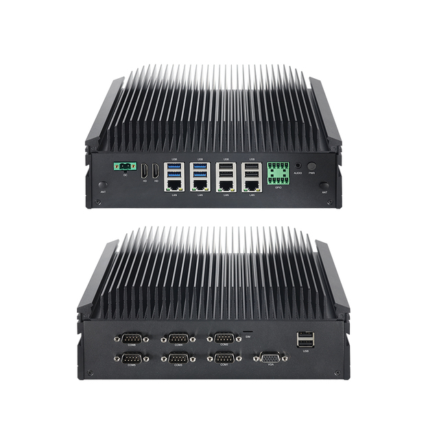 Fanless Industrial Mini PC 4 Ethernet RS232 RS485 COM Network Server Ubuntu Firewall Router GPIO 12V Phoenix Terminal Computer