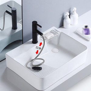 Lavabo de Cerámica para Encimera, de un Solo Orificio, Integrado, Brillante, con Diseño de Tabla de Lavar - Product Image 2