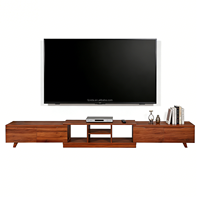 Konsol TV Modern yang Dapat Diubah Bentuknya, 4 Laci, Dapat Diperpanjang, Tahan Lama, Multi-Fungsi, Furnitur Ruang Tamu Kayu, Cocok untuk Apartemen, Muat TV 65 inci+