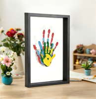 Boîte à souvenirs pour empreintes de mains de couples et de familles, cadre à 4 ou 5 emplacements en acrylique, kit de bricolage avec peintures, 5 couleurs