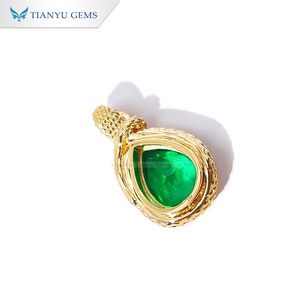 Tianyu Gems - Colgante Clásico Sencillo de Oro Amarillo de 18K con Esmeraldas Colombianas Cultivadas en Forma de Pera - Product Image 3