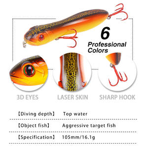 Leurre de pêche artificiel rigide <span class=keywords><strong>GAMA</strong></span> Fishing Walk the Dog 10cm 16g en plastique, type Big Popper Spook Float Fishing Pencil, avec hameçons - Product Image 3