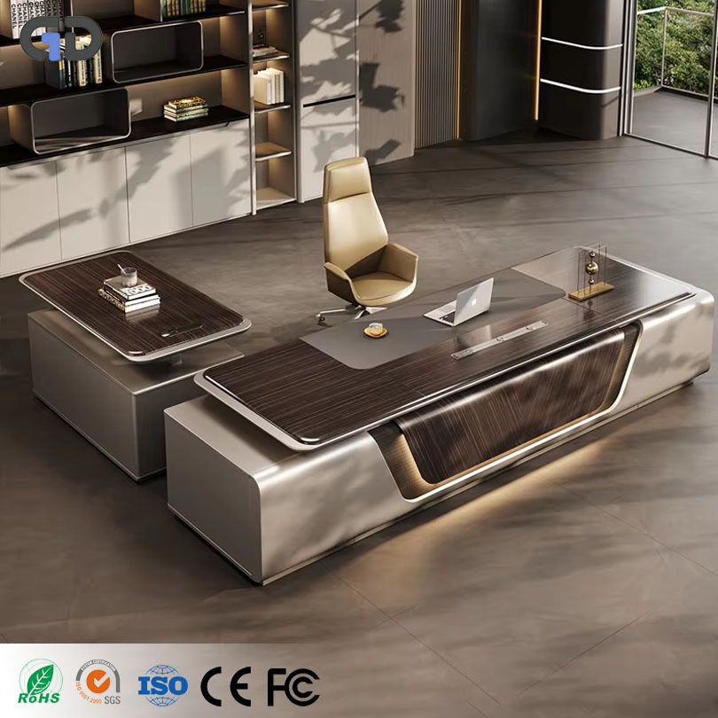 Modern MDF CEO Manager L-Shaped Executive Office Furniture Set with Desk and Chair