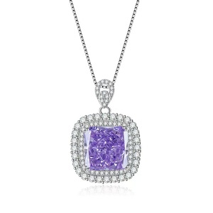 Nouveautés - Collier pour femmes avec pendentif carré plaqué argent, micro-incrustations de zircon multicolores - Product Image 1