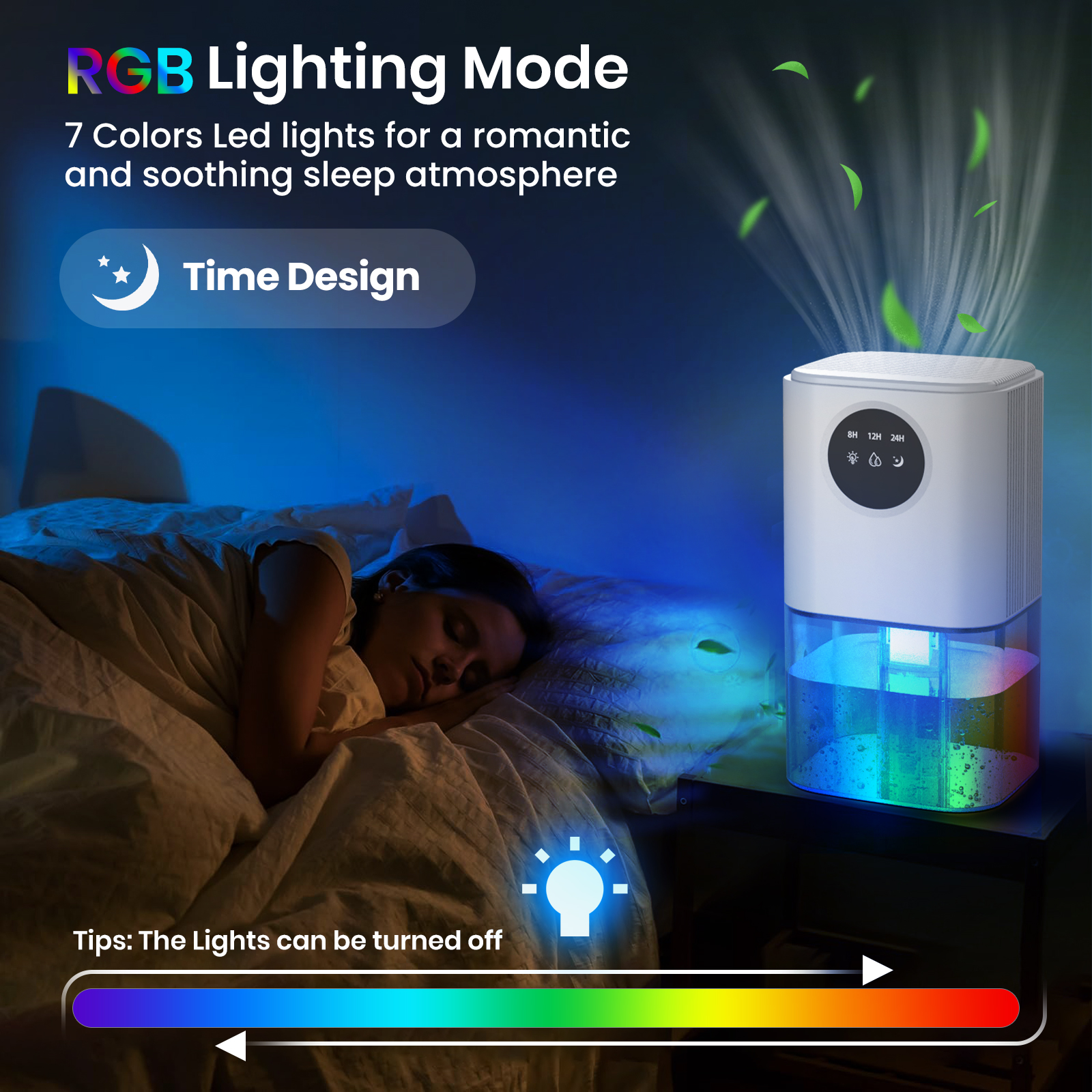 家庭用除湿機、自動シャットオフ機能付き寝室バスルーム用除湿機、7色LEDライト 家庭用除湿機、自動シャットオフ機能付き寝室バスルーム用除湿機、7