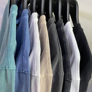 Nuevo diseño dobladillo curvo peso pesado algodón niños camiseta Streetwear viejo negro ácido lavado camisetas para hombres - Product Image 4