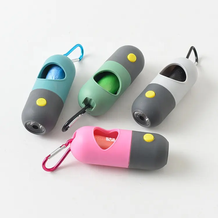 Hunde-Kotbeutelhalter mit LED-Taschenlampe für Haustier-Abfallsäcke Spender für Leine Kottbeutel Container mit auslaufsicherer Haustier-Abfalltüte
