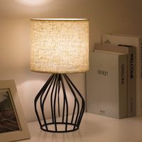 Lampe de table vintage minimaliste moderne noire avec base creuse, abat-jour en tissu de lin, métal, pour chambre à coucher, salon, chambre d'enfant