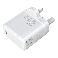 Cargador de Pared GaN de 65W PD 3.0, Adaptador de Corriente USB-C Tipo-C con Enchufe para Reino Unido, Aprobado por CE y UKCA, Cargador Rápido Ecológico para Portátiles
