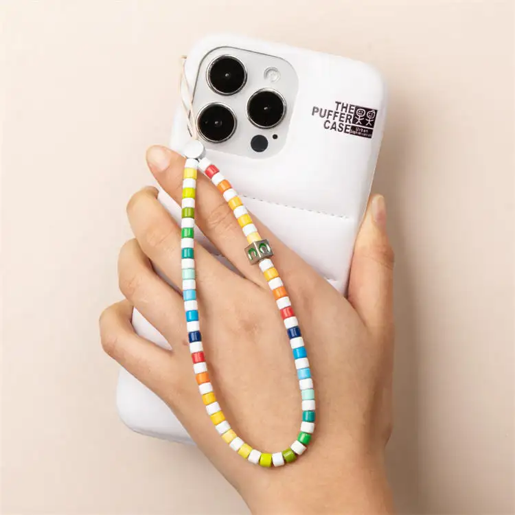 Hifive Atacado Rainbow Phone Straps Charms Tile Enamel Beaded Mobile Phone Chain Mulheres Wristlet String Keychain