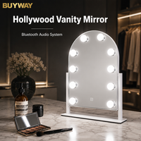 Miroir de Maquillage LED Incurvé avec Haut-Parleur Bluetooth, Tactile et Dimmable, Rotation à 360°, Idéal pour Salon et Diffusion en Direct, Vente en Gros