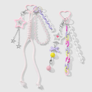 Llavero de Cuerda Tejida con Cuentas de Cerámica Suave, Estilo de Dibujos Animados, Multicolor, con Diamantes, Estrellas y Bolas, Colgante para Bolso, Hecho de Acrílico - Product Image 2