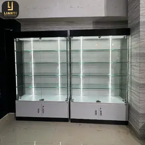 Best Supplier Glass Display Cases Fashion Mobile Phone Glass Vitrine Display Showcase with Wooden Storage Cabinet