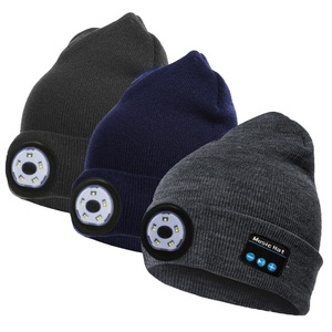 Bonnet froid tricoté en laine Bluetooth sans fil avec lumière <span class=keywords><strong>LED</strong></span> pour la course de nuit en plein air et la plage Caractéristiques Éclairage rouge et bleu - Product Image 2