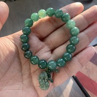 Bracelets et Joncs de Mode en Pierre Naturelle, Bracelet Porte-Bonheur et de Richesse en Jade Feng Shui Pixiu, Perles d'Émeraude, Bijoux Rétro, Cadeaux