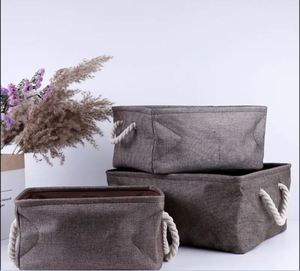Sturdy Linen Fabric Foldable Basket With Handles for Organizing Closet <b>Storage</b> Large Collapsible Organizer Basket Set Bin <b>Box</b> - Product Image 5