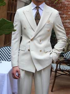 Costume d'affaires italien pour <span class=keywords><strong>homme</strong></span>, coupe ajustée, motif pied-de-poule, croisé, avec pantalon à braguette zippée, pour banquets et mariages, en liquidation à prix réduit - Product Image 2