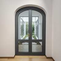 Puerta Delantera Arqueada Minimalista de Madera y Aluminio Vintage, Ventanas Blancas Delgadas Impermeables para Dormitorio, Pasillo, Exterior, Baño