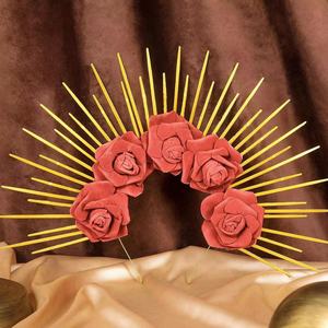 Meisjes Cross Border Nieuwe Creatieve Roze Hoofdband Vrouwen Zijden Roze Haarband Spot Puntige Zip Stropdas Kroon Sunburst Godin Hoofdband - Product Image 4