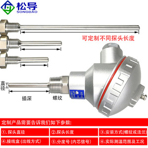 เซ็นเซอร์วัดอุณหภูมิ Pt100 รุ่น WZP-231/230 แบบประกอบสำเร็จพร้อมเกลียว, เทอร์โมคัปเปิลแบบแพลตตินัม Pt100 - Product Image 5