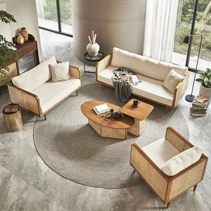 Muebles de Sala de Estar de Alta Calidad, Juego de Sofás de Madera con Ratán - Product Image 4