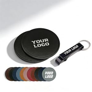 Wholesale Custom Sewing Thread Embossing Logo Promotion Restaurant Hotel Business Gift Pu Leather <b>Coaster</b> Cup <b>Coasters</b> for Drink - Product Image 1
