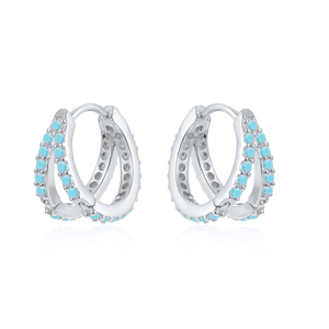Boucles d'oreilles créoles ROXI Fashion double rondes en zircon CZ, argent sterling 925 plaqué or 18 carats pour femmes - Product Image 3
