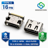 Conector USB Tipo-C de 16 Pines de Primera Calidad con Contactos Chapados en Oro para Montaje en PCB, Carcasa de Acero Inoxidable SUS304 Niquelada para Transmisión de Datos