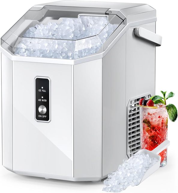 Nugget Ice Maker Machine 12kg/24H Portable Pellet Ice Maker Electric Outdoor Hotel Use 9 Cubes Ready 6 Mins Compact