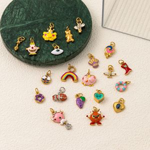 La fantasía infantil |   Dijes de Acero Inoxidable con Baño de Oro PVD de 18K y Esmalte para Creación de Joyería DIY |   Colgantes Divertidos para Niños - Product Image 1