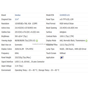 G104XCE-L01 หน้าจอ LCD ดั้งเดิม 10.4 นิ้ว 1024x768 โมดูล LCD สำหรับอุตสาหกรรม HMI, จอแสดงผลในรถยนต์ - Product Image 4