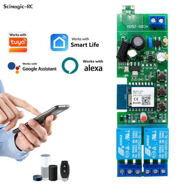 85-250V Universal Works with Tuya 2CH Smart Switch - RF Remote Control Relay Module Compatible with Alexa Google Home