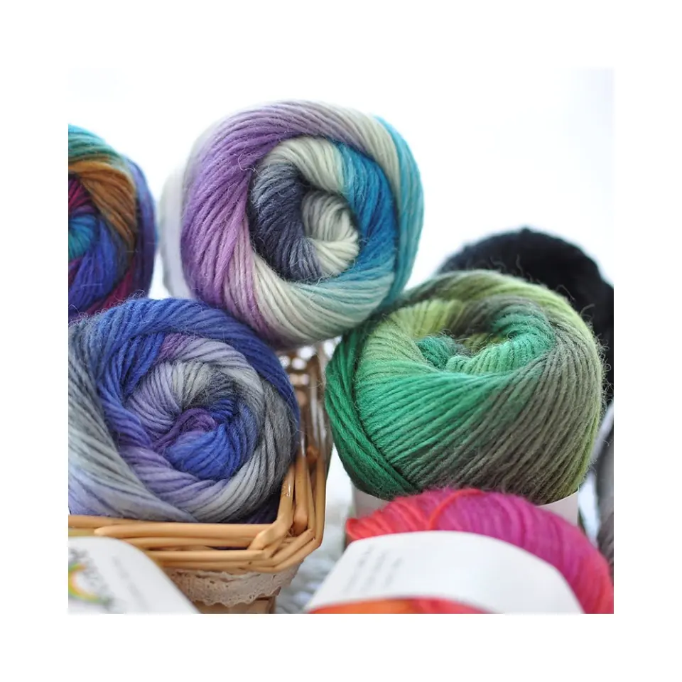 Anti-pilling gradient color rainbow pure wool yarn for hand knitting clothes hats scarves