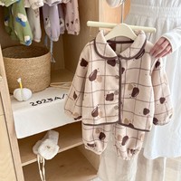 Ensemble de vêtements de maison pour enfants, cardigan en polaire flocon de neige pour garçons et filles, pyjama en velours épais et chaud, antibactérien, à manches longues