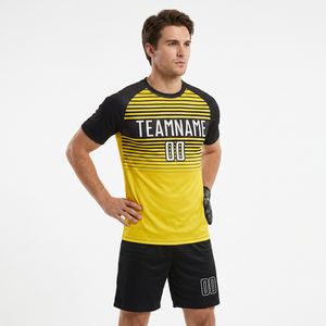 Maillot de football personnalisé jaune et noir sublimé pour homme, col en V, manches courtes, anti-transpiration, coupe athlétique, toutes saisons, ensemble de tenue d'équipe - Product Image 2