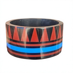 2026 Geometric Pattern Ceramic Resin Bangle <b>Bracelet</b> Ethnic Blue <b>Red</b> Black Fancy Style Handmade Unisex Jewelry Designer - Product Image 1